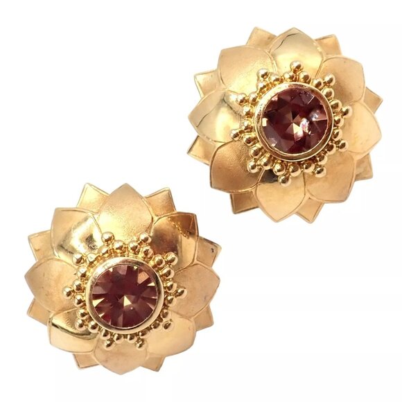 Rare! Vintage Paula Crevoshay 18k Gold Brown Zircon Round Flower Earrings OOAK - Picture 11 of 11
